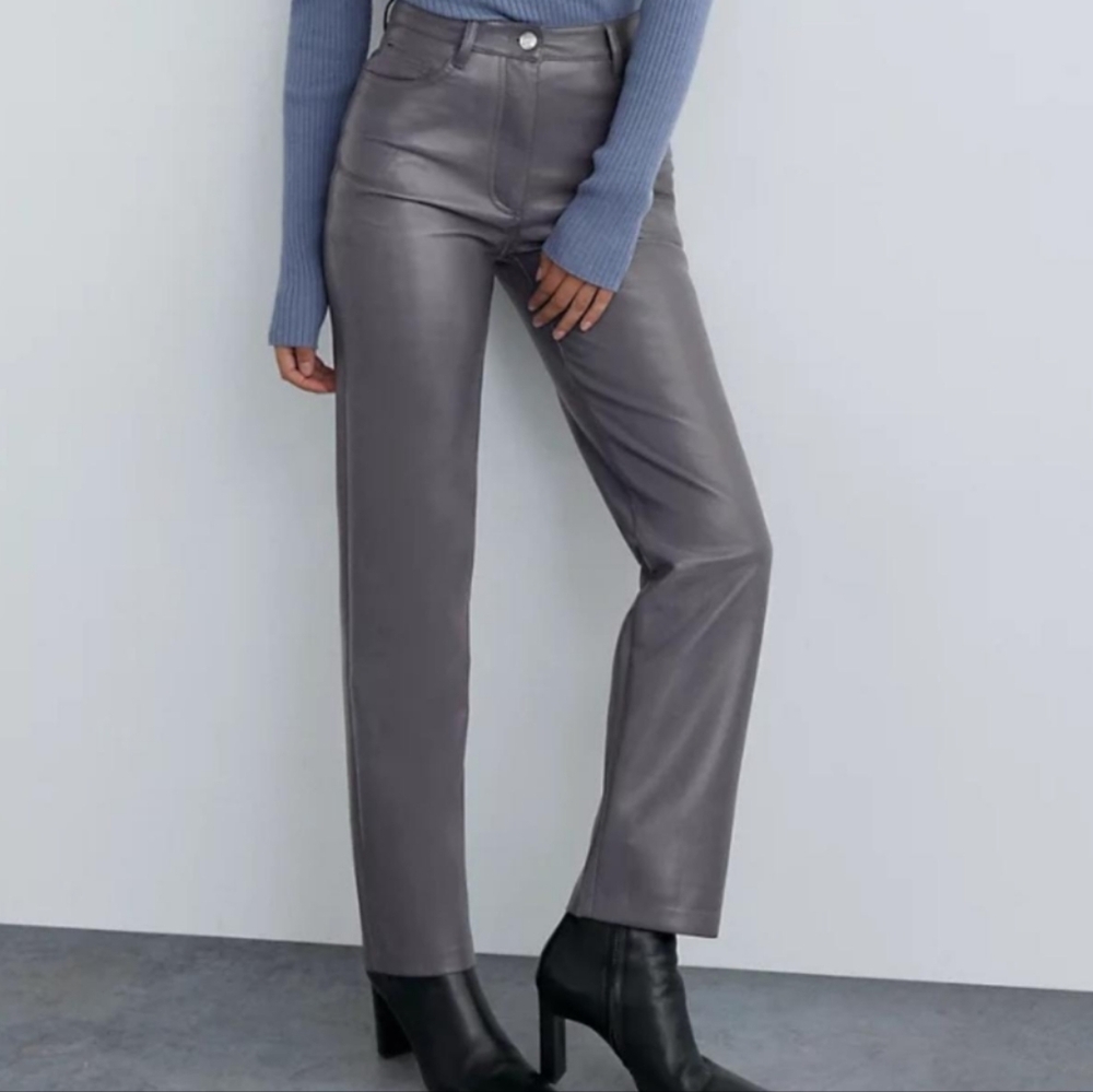 Aritzia Wilfred Melina Faux Leather Straight Leg charcoal grey size 16